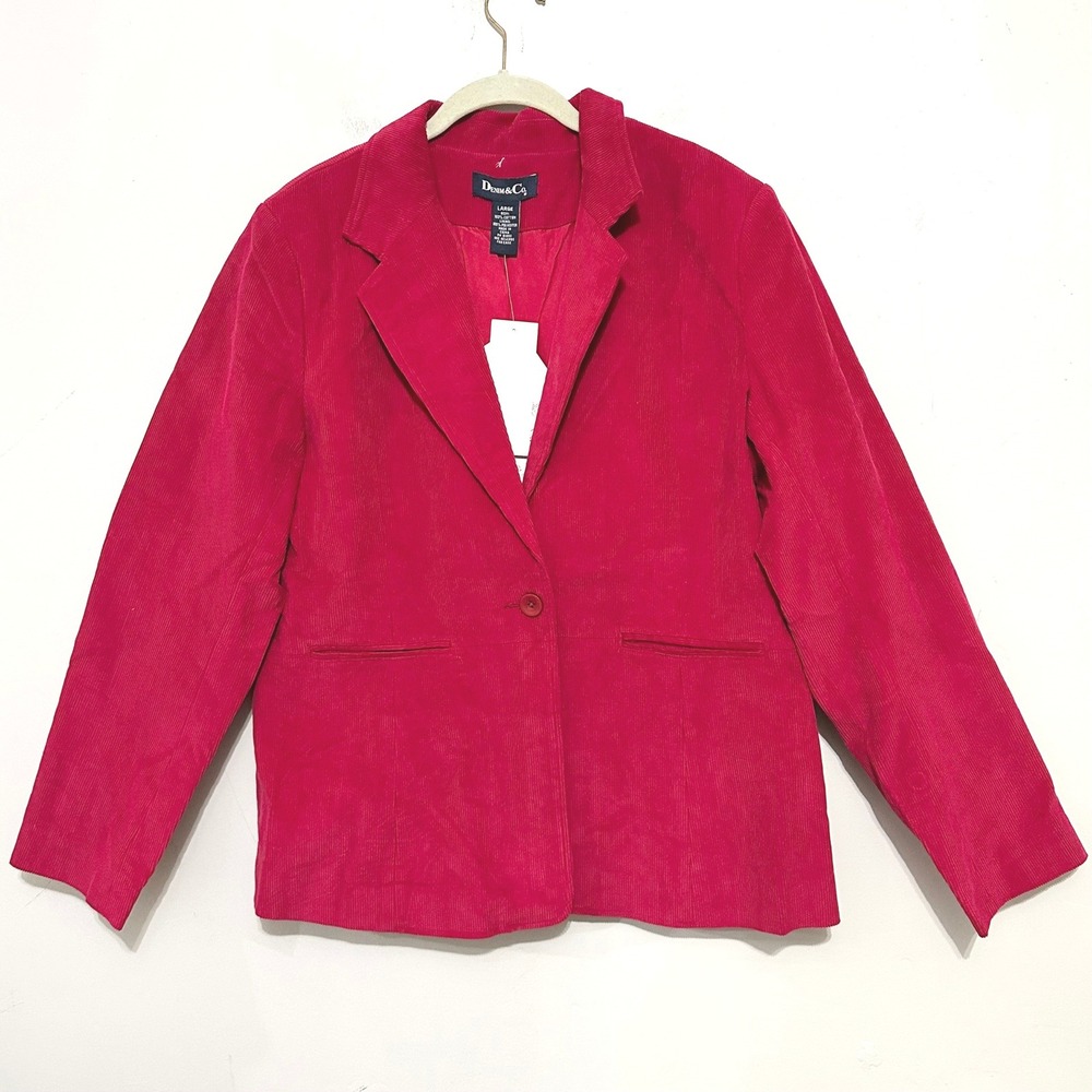 Denim & Co Red Corduroy Blazer Jacket Large Structured Classic Chic